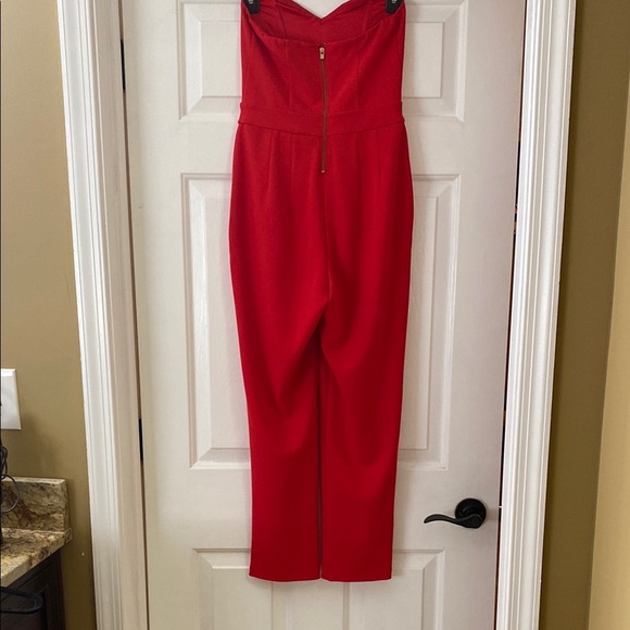 Express Bold Red Strapless Jumpsuit - Picture 2 of 3